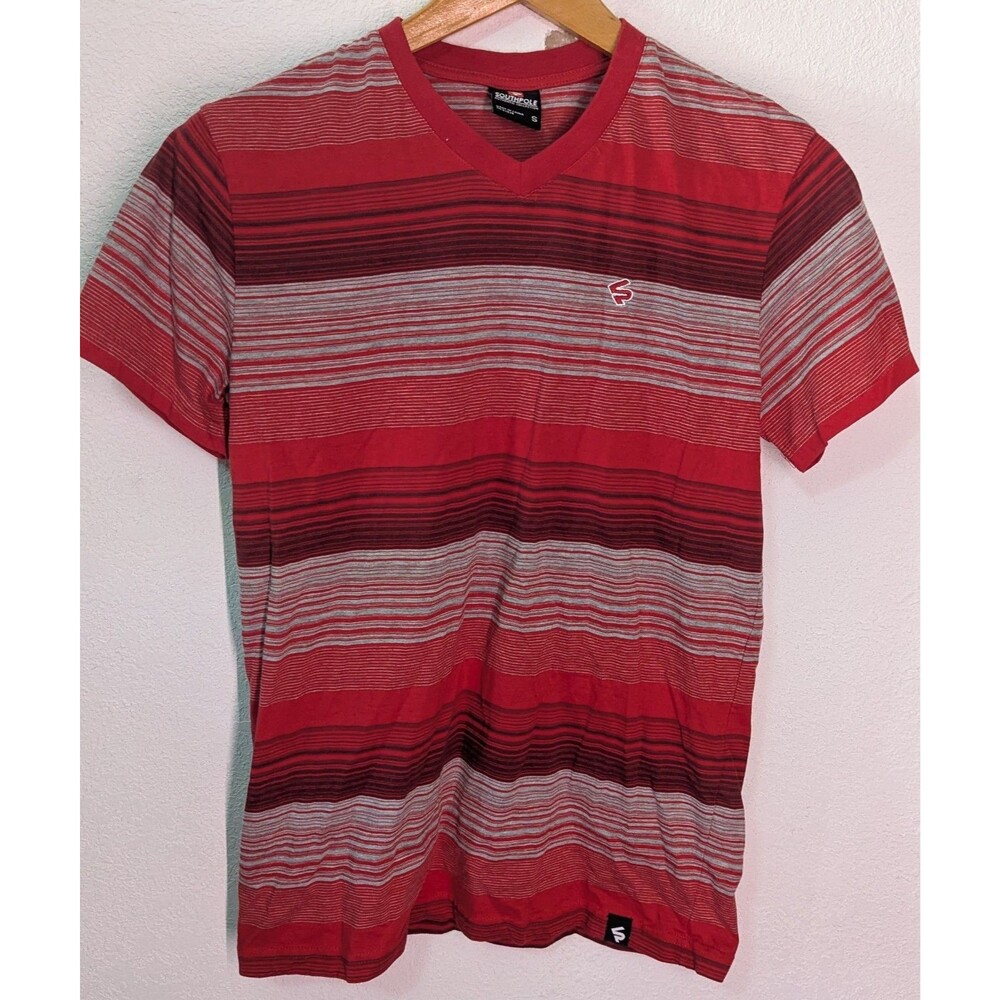 Southpole V-neck T- Shirt Red Stripe Men's Size S Small (212)